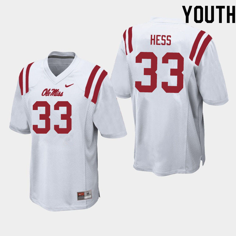 Youth #33 Jonathan Hess Ole Miss Rebels College Football Jerseys Sale-White
